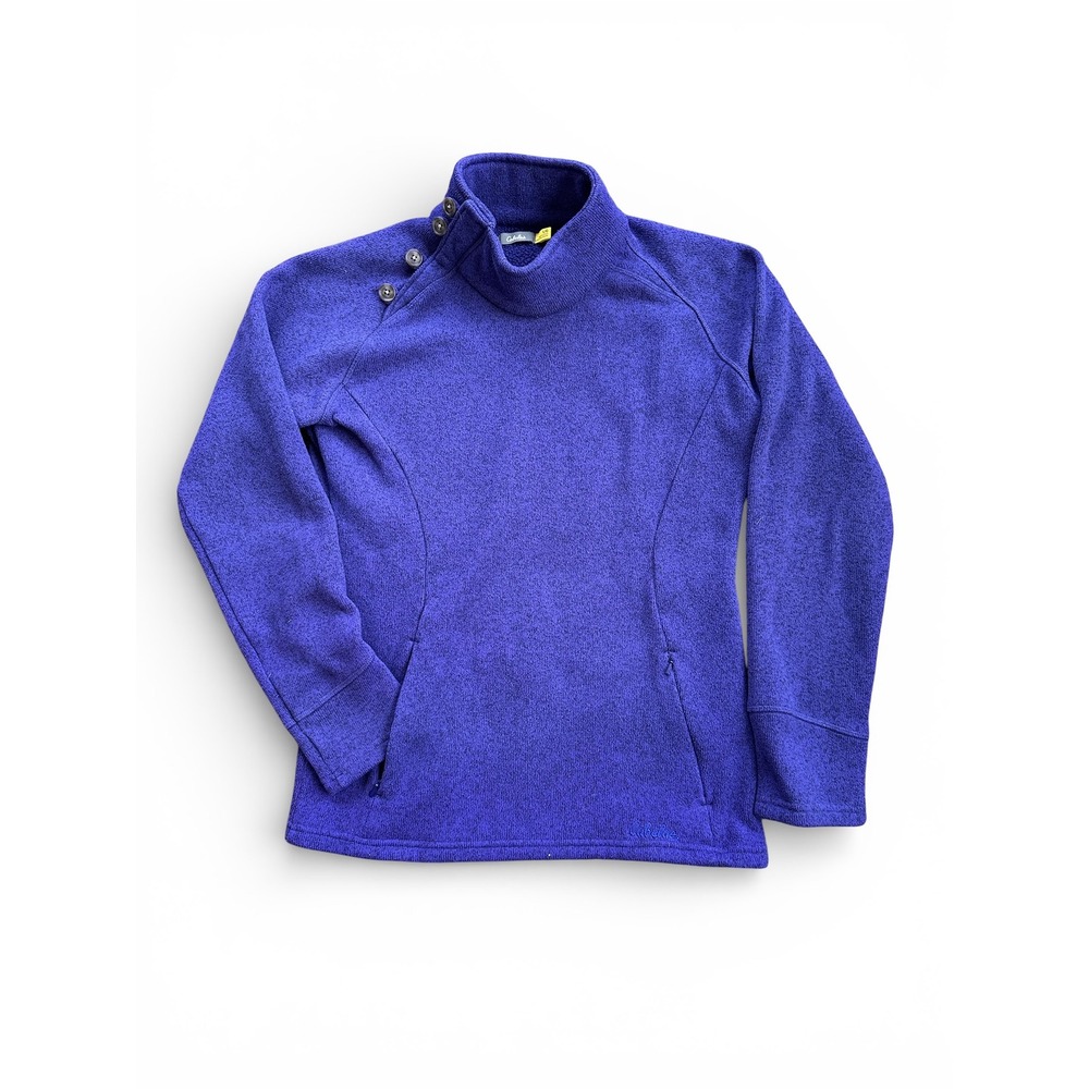 Cabelas Sweater Fleece Pullover Women Large Purple Button Funnel‎ Neck Excellent